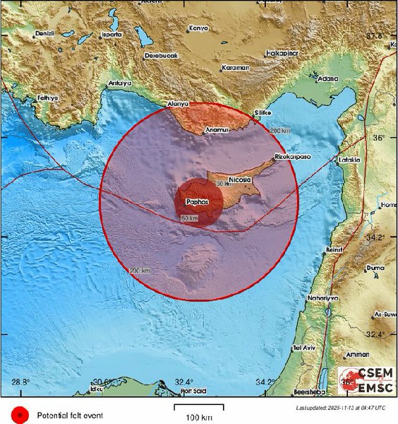زلزال ثالث يضرب منطقة بافوس صباح الخميس